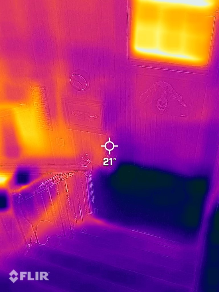 Thermal image of water damaged crawlspace.